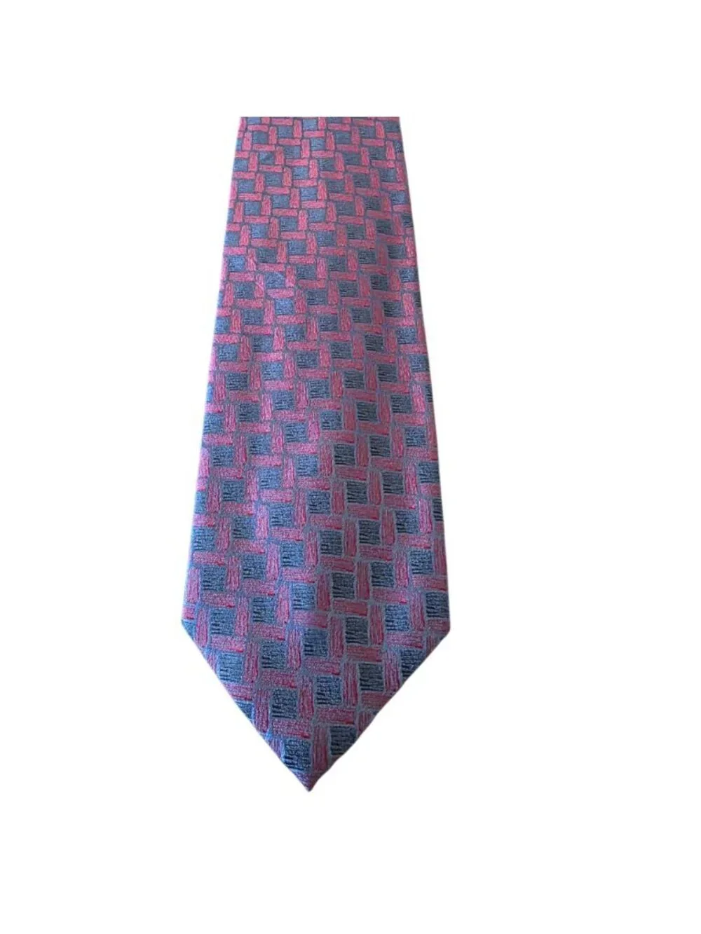 Kenneth Cole New York Silk Tie Blue Red Basketweave Geometric Vintage Corporate